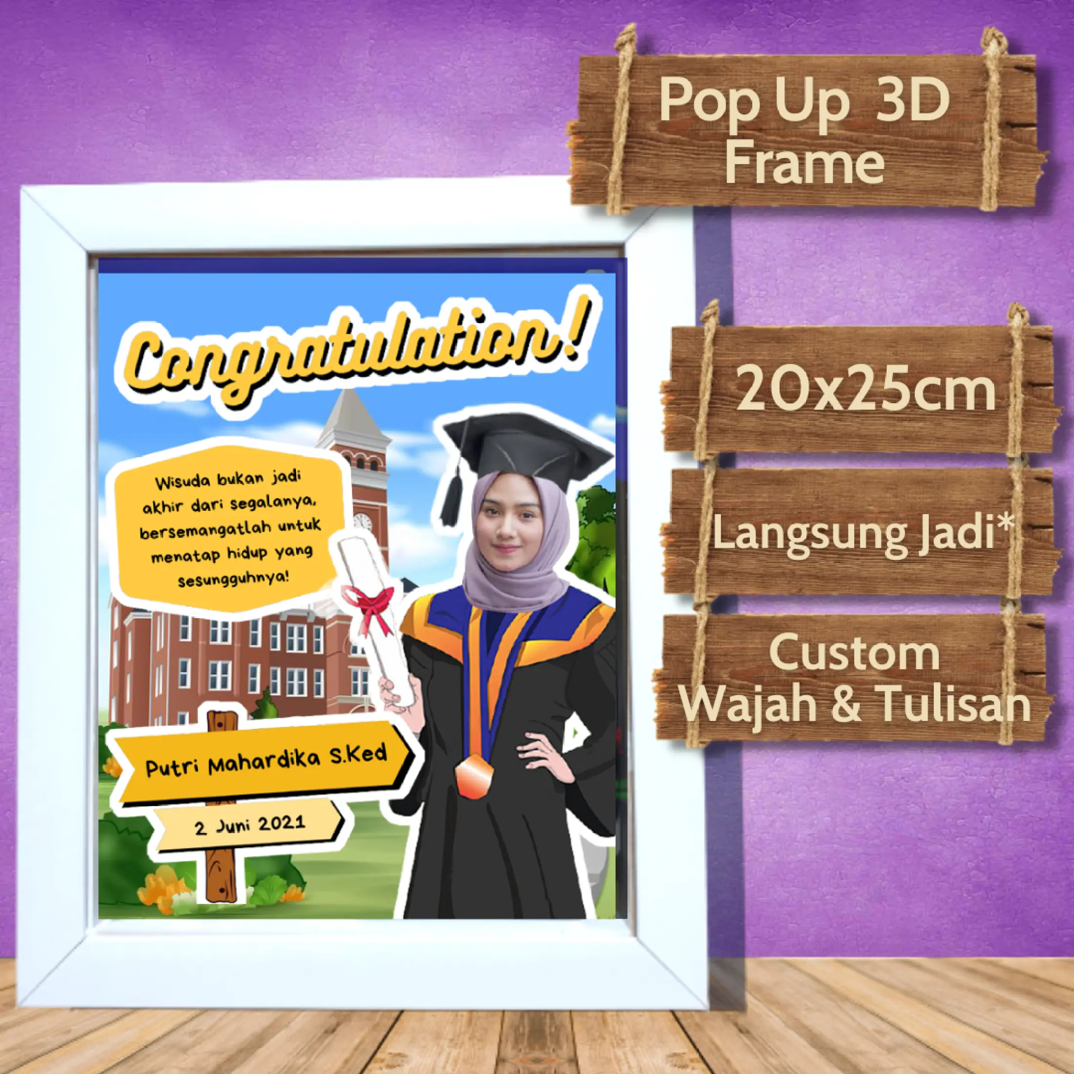CUSTOM Foto 8R Pop Up 3D Hadiah Wisuda Scrapbook Murah Kado Graduation Gift Karikatur Frame Pigura Congratulation 2021 Lazada Indonesia