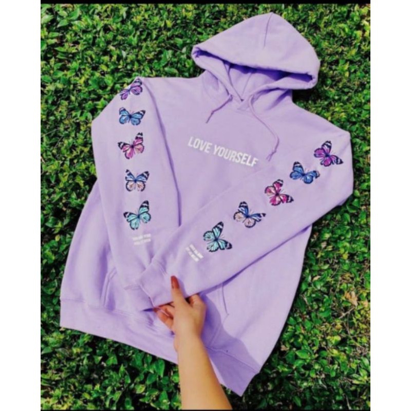 LOVE YOURSELF BUTTERFLY LILAC SWEATER HODIE | Lazada Indonesia