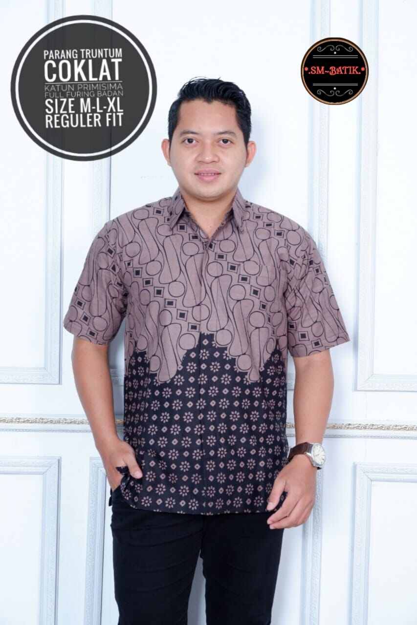 Promo Batik pria lengan pendek terbaru 2022 warna cokelat / hem batik