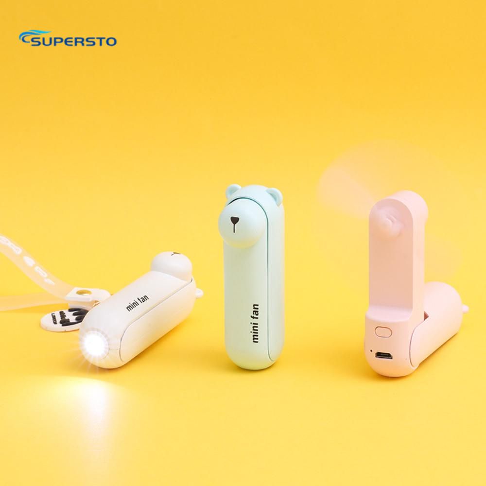 【Supersto】แบบพกพาพัดการ์ตูน/หมี/กระต่าย/เป็ด/กบพัดลมชาร์จ USB การ์ตูน Mini Handheld พวงกุญแจพัดพัดลมไฟฟ้าเกียร์สาม2.6X3.1X9ซม.ฟังก์ชั่นไฟฉาย