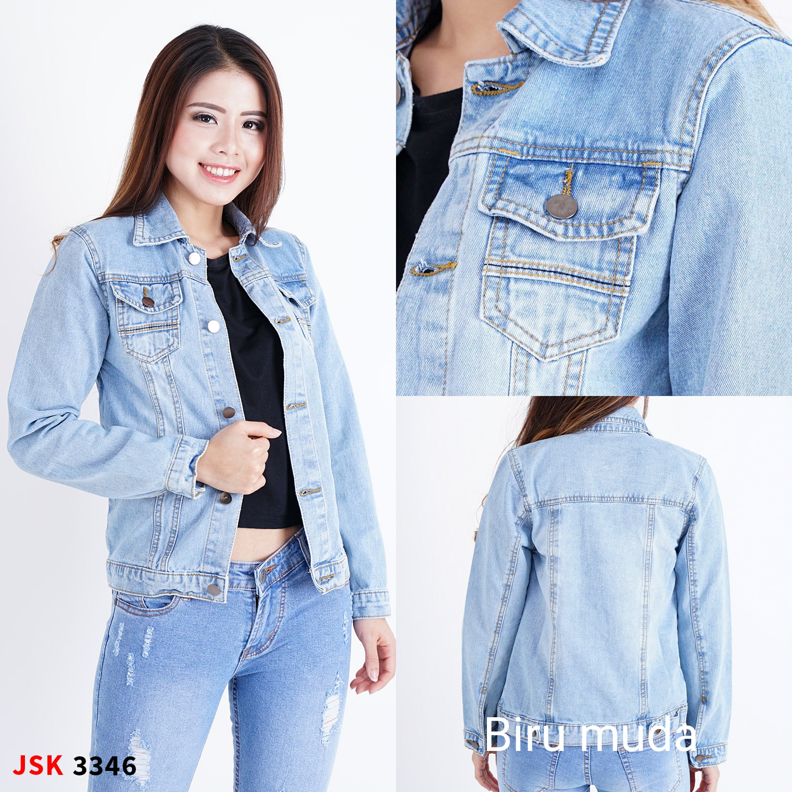 JAKET JEANS WANITA POLOS BIRU MUDA 