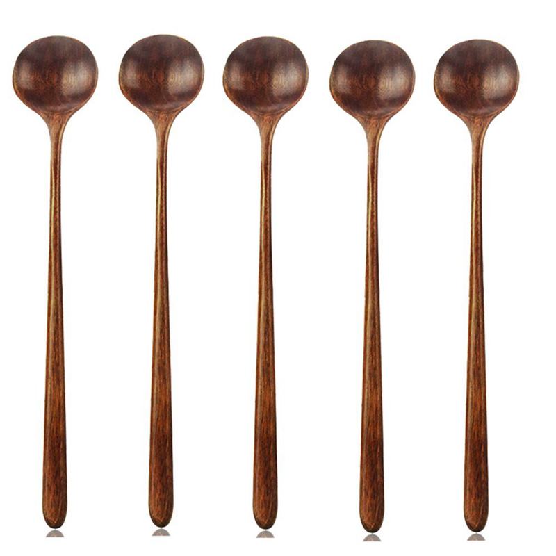 Wooden Spoons, 6 Pieces 9 Inch Wood Soup Spoons for Eating Mixing Stirring,  Long Handle Spoon with Japanese Style Kitchen Utensil, ADLORYEA Eco