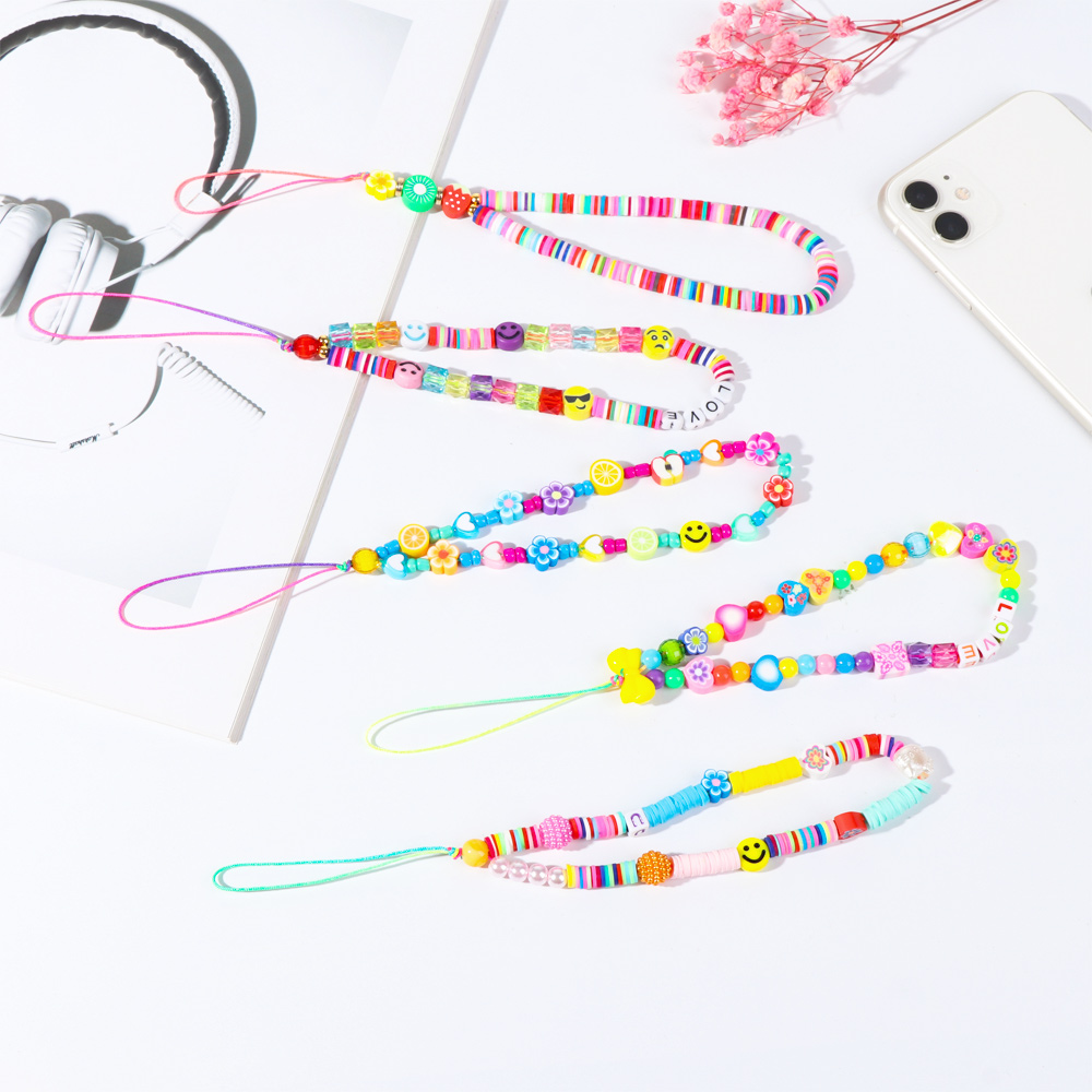 QIZI9595 Girls Lady Gift Smile Pearl for Keys Lanyard Soft Silicone Mobile Chain Phone Choker Phone Charm Strap Necklace Strap
