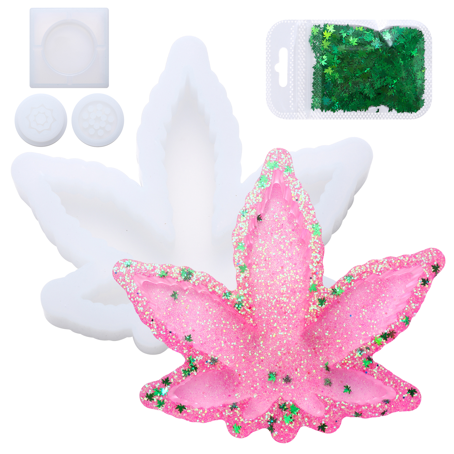 KMPP 1/4Pcs Gift Sets Epoxy Resin Maple Leaf Sequins Small Round Mold Resin Casting Silicone Jewelry Storage Boxes Maple Leaf Resin Mold Leaf Tray