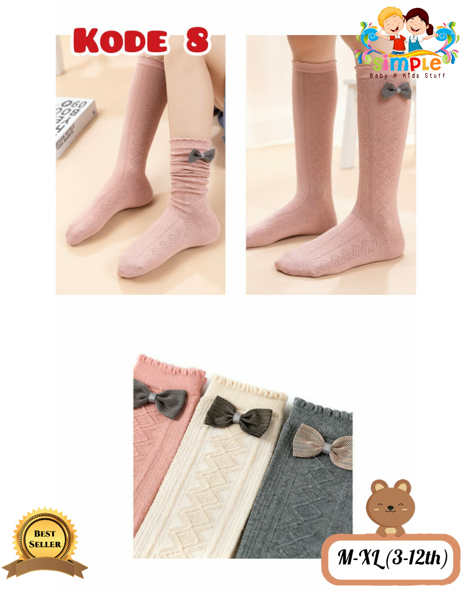 Kaos Kaki Anak Perempuan Import Pita Panjang Premium Murah #8 Ukuran 3-12 Tahun