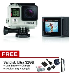 GoPro Hero 4 - 12MP - Silver + Gratis Dual Battery + Charger + Medium Bag + Sandisk Ultra 32GB + Tongsis
