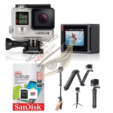 GoPro Hero 4 Silver 12MP - Memory 32GB - Tongsis - Tas - Charger Smartree - Dual Battery