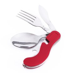 Outdoor Survival Pocket 3in1 Stainless Steel Camping Fork Spoon Knife Multi Tool(Red) (Intl)