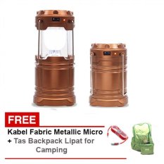 Trend`s Lampu Solar LED Camping Rechargable Lantern Bronze Bisa untuk PowerBank + Gratis Kabel Fabric Metallic & Tas Ransel Lipat BackPack Foldable
